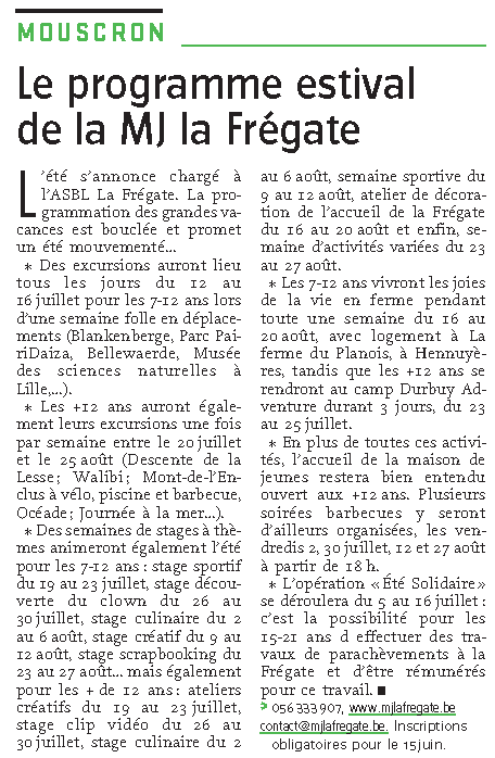fregate presse PRESSE – Article « L’Avenir’ du 12 juin 2010