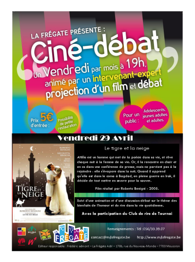 Affiche ciné debat du 29AVRIL2011 CinéDébat   Le tigre et la neige   29 Avril 2011