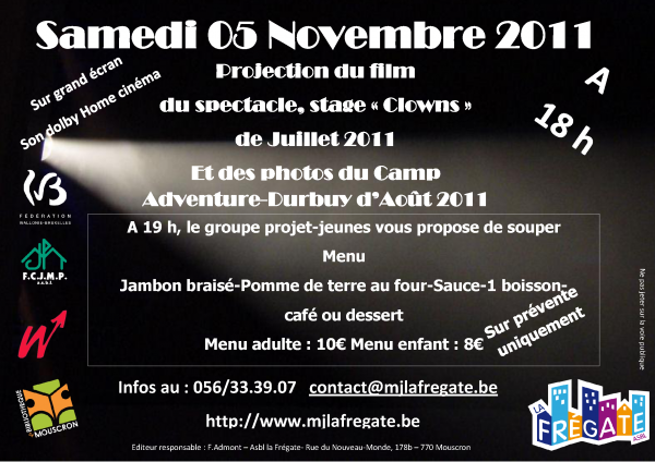 AFFICHE SOIREE 5NOVEMBRE2011 e1318229496445 Projection du Spectacle Stage Clowns