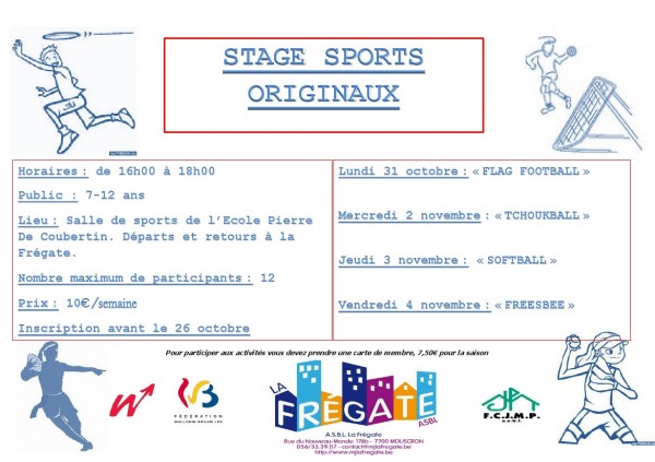 AFF SPORT ORIGINAUX e1318404851410 Stage Sports Originaux   Toussaint   7 à 12 ans